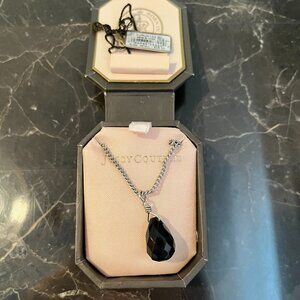 Vintage Juicy Couture Silver Necklace with Black Teardrop Pendant